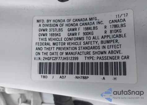 2018 Honda Civic Ex from USA, damaged, VIN 2HGFC2F77JH512399